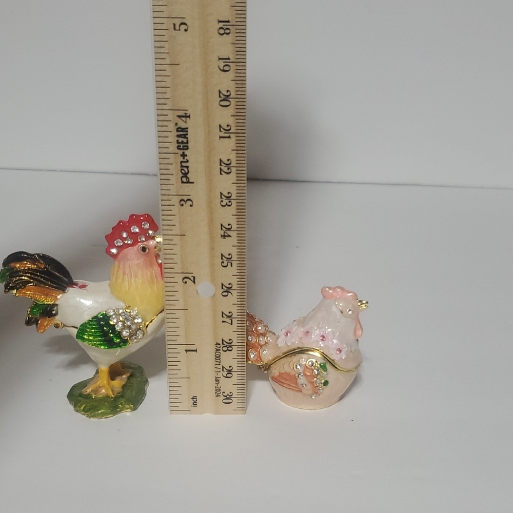 Decorative Rooster and Hen Metal Trinket Set - Picture 5 of 6